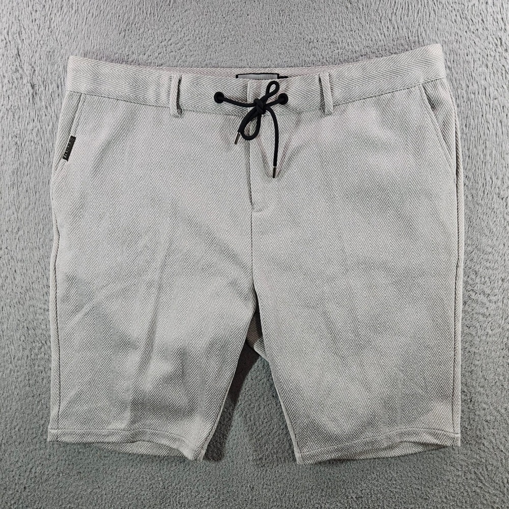 Mauvais Mens Herringbone Drawstring Shorts Grey White Size 40 Casual Smart